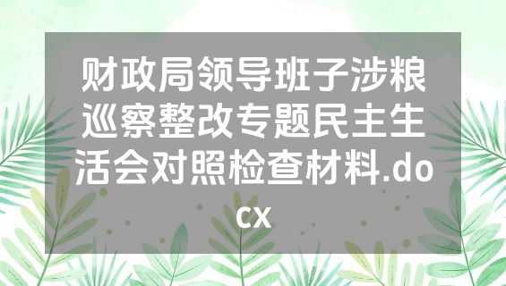 财政局领导班子涉粮巡察整改专题民主生活会对照检查材料.docx
