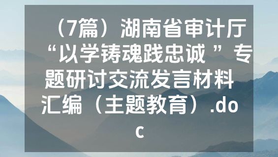 （7篇）湖南省审计厅“以学铸魂践忠诚 ”专题研讨交流发言材料汇编（主题教育）.doc