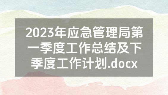 2023年应急管理局第一季度工作总结及下季度工作计划.docx
