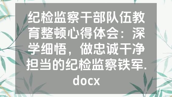 纪检监察干部队伍教育整顿心得体会：深学细悟，做忠诚干净担当的纪检监察铁军.docx