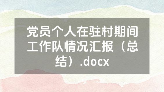 党员个人在驻村期间工作队情况汇报（总结）.docx
