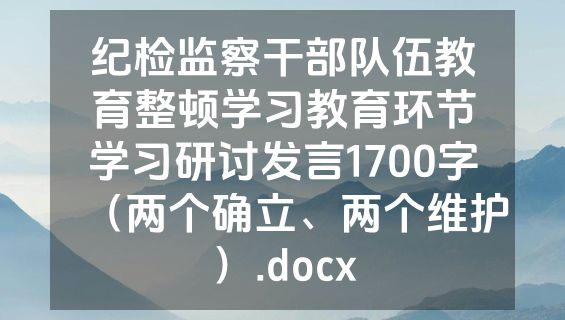 纪检监察干部队伍教育整顿学习教育环节学习研讨发言1700字（两个确立、两个维护）.docx