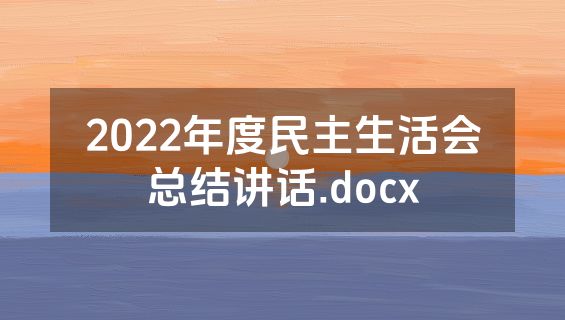 2022年度民主生活会总结讲话.docx