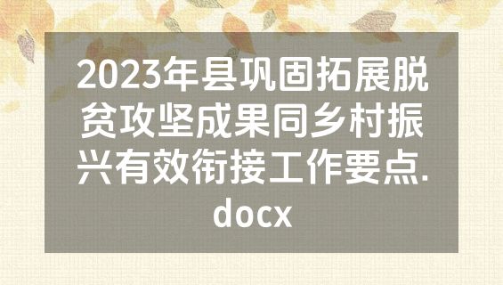 2023年县巩固拓展脱贫攻坚成果同乡村振兴有效衔接工作要点.docx