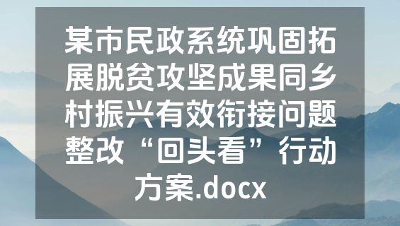 某市民政系统巩固拓展脱贫攻坚成果同乡村振兴有效衔接问题整改“回头看”行动方案.docx