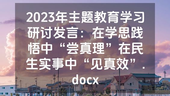2023年主题教育学习研讨发言：在学思践悟中“尝真理”在民生实事中“见真效”.docx