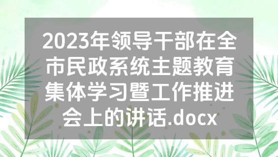 2023年领导干部在全市民政系统主题教育集体学习暨工作推进会上的讲话.docx