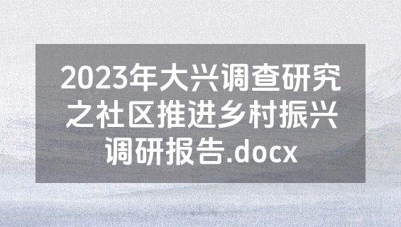 2023年大兴调查研究之社区推进乡村振兴调研报告.docx