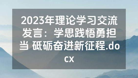 2023年理论学习交流发言：学思践悟勇担当 砥砺奋进新征程.docx