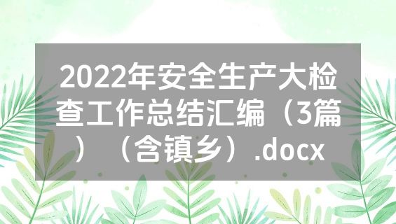 2022年安全生产大检查工作总结汇编（3篇）（含镇乡）.docx
