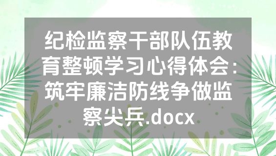 纪检监察干部队伍教育整顿学习心得体会：筑牢廉洁防线争做监察尖兵.docx