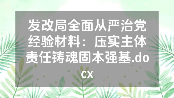 发改局全面从严治党经验材料：压实主体责任铸魂固本强基.docx