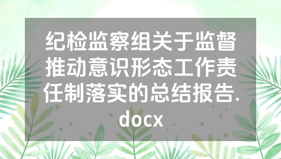 纪检监察组关于监督推动意识形态工作责任制落实的总结报告.docx