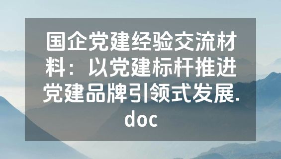 国企党建经验交流材料：以党建标杆推进党建品牌引领式发展.doc