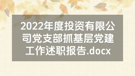 2022年度投资有限公司党支部抓基层党建工作述职报告.docx