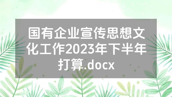 国有企业宣传思想文化工作2023年下半年打算.docx