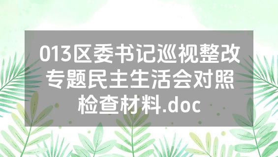 013区委书记巡视整改专题民主生活会对照检查材料.doc