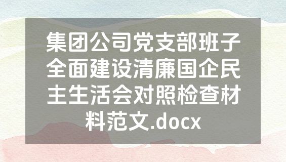 集团公司党支部班子全面建设清廉国企民主生活会对照检查材料范文.docx