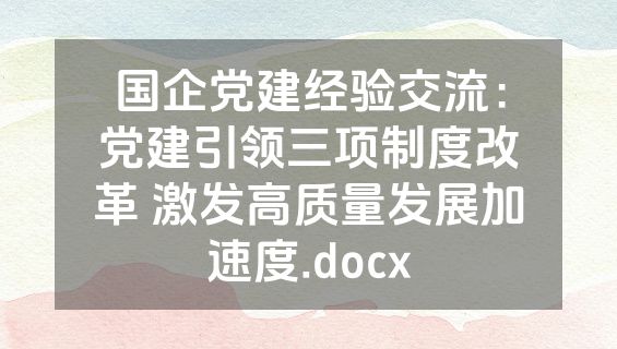 国企党建经验交流：党建引领三项制度改革 激发高质量发展加速度.docx