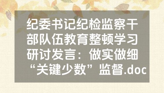 纪委书记纪检监察干部队伍教育整顿学习研讨发言：做实做细“关键少数”监督.doc