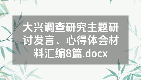 大兴调查研究主题研讨发言、心得体会材料汇编8篇.docx