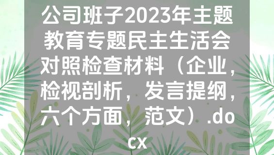 公司班子2023年主题教育专题民主生活会对照检查材料（企业，检视剖析，发言提纲，六个方面，范文）.docx