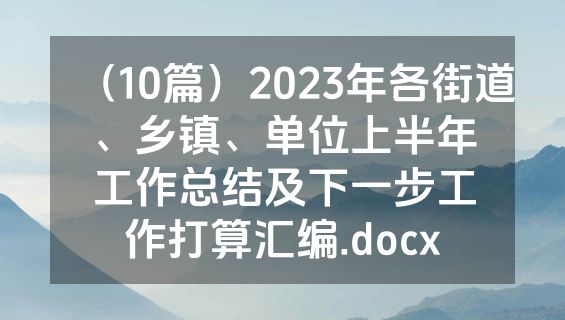 （10篇）2023年各街道、乡镇、单位上半年工作总结及下一步工作打算汇编.docx
