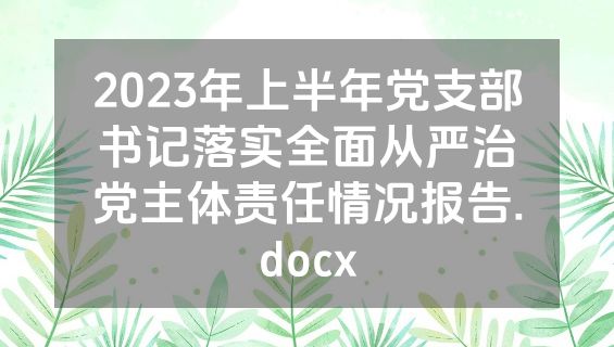 2023年上半年党支部书记落实全面从严治党主体责任情况报告.docx