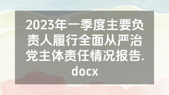 2023年一季度主要负责人履行全面从严治党主体责任情况报告.docx