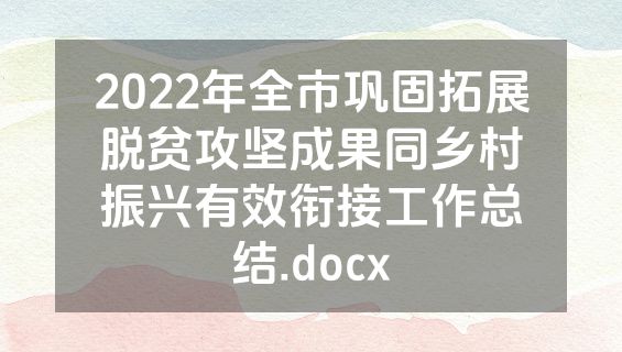 2022年全市巩固拓展脱贫攻坚成果同乡村振兴有效衔接工作总结.docx