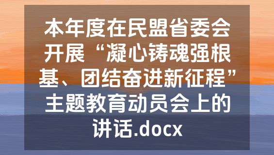 本年度在民盟省委会开展“凝心铸魂强根基、团结奋进新征程”主题教育动员会上的讲话.docx