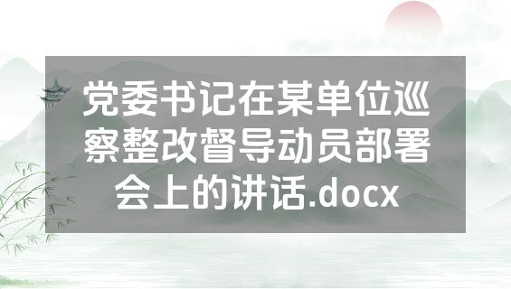 党委书记在某单位巡察整改督导动员部署会上的讲话.docx