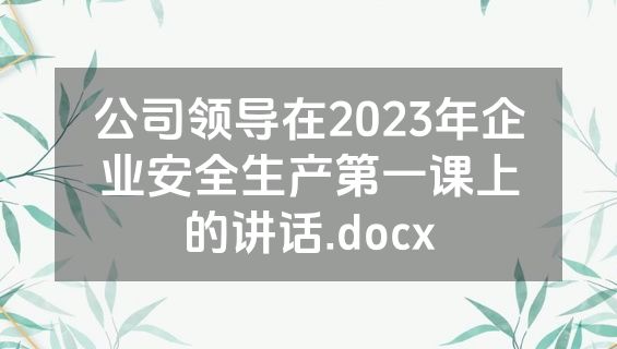 公司领导在2023年企业安全生产第一课上的讲话.docx