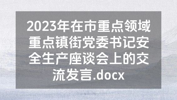 2023年在市重点领域重点镇街党委书记安全生产座谈会上的交流发言.docx