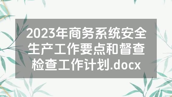2023年商务系统安全生产工作要点和督查检查工作计划.docx