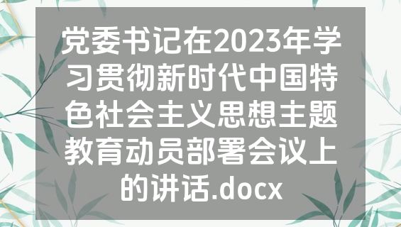党委书记在2023年学习贯彻新时代中国特色社会主义思想主题教育动员部署会议上的讲话.docx