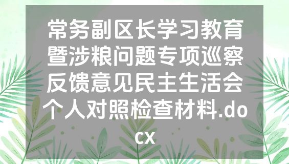 常务副区长学习教育暨涉粮问题专项巡察反馈意见民主生活会个人对照检查材料.docx