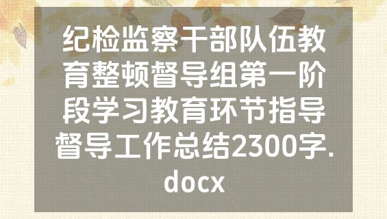 纪检监察干部队伍教育整顿督导组第一阶段学习教育环节指导督导工作总结2300字.docx