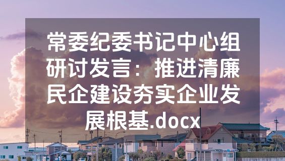 常委纪委书记中心组研讨发言：推进清廉民企建设夯实企业发展根基.docx