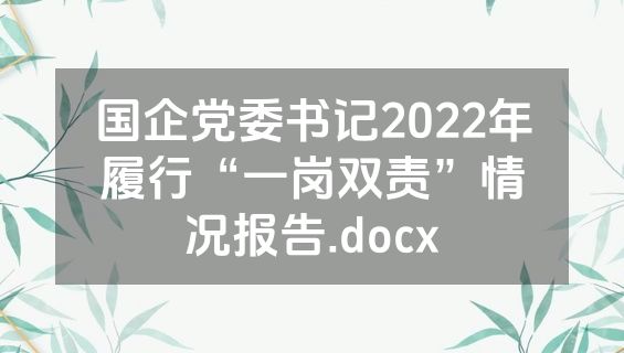 国企党委书记2022年履行“一岗双责”情况报告.docx