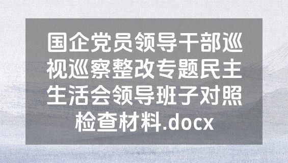 国企党员领导干部巡视巡察整改专题民主生活会领导班子对照检查材料.docx