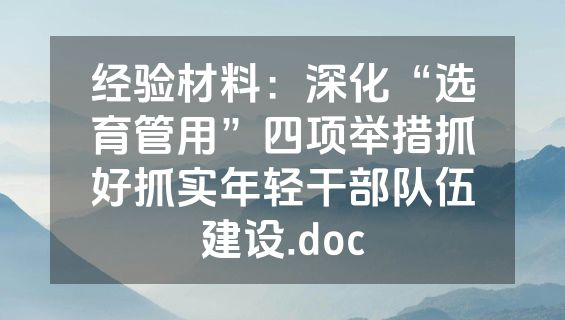 经验材料：深化“选育管用”四项举措抓好抓实年轻干部队伍建设.doc
