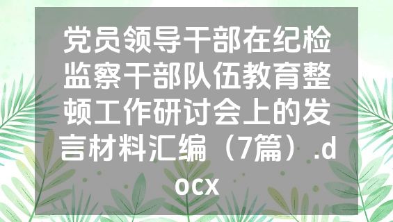 党员领导干部在纪检监察干部队伍教育整顿工作研讨会上的发言材料汇编（7篇）.docx