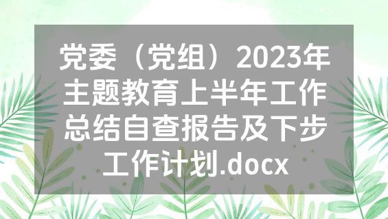 党委（党组）2023年主题教育上半年工作总结自查报告及下步工作计划.docx