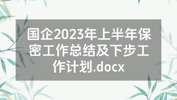 国企2023年上半年保密工作总结及下步工作计划.docx