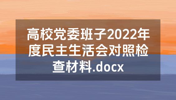 高校党委班子2022年度民主生活会对照检查材料.docx