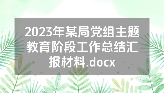 2023年某局党组主题教育阶段工作总结汇报材料.docx