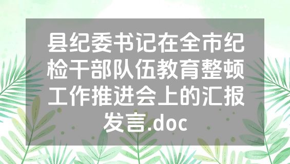 县纪委书记在全市纪检干部队伍教育整顿工作推进会上的汇报发言.doc
