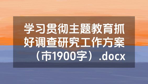 学习贯彻主题教育抓好调查研究工作方案（市1900字）.docx