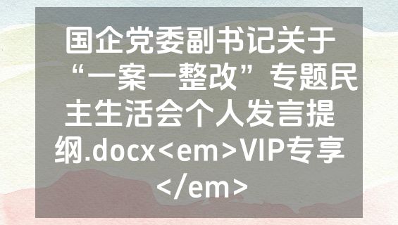国企党委副书记关于“一案一整改”专题民主生活会个人发言提纲.docx<em>VIP专享</em>